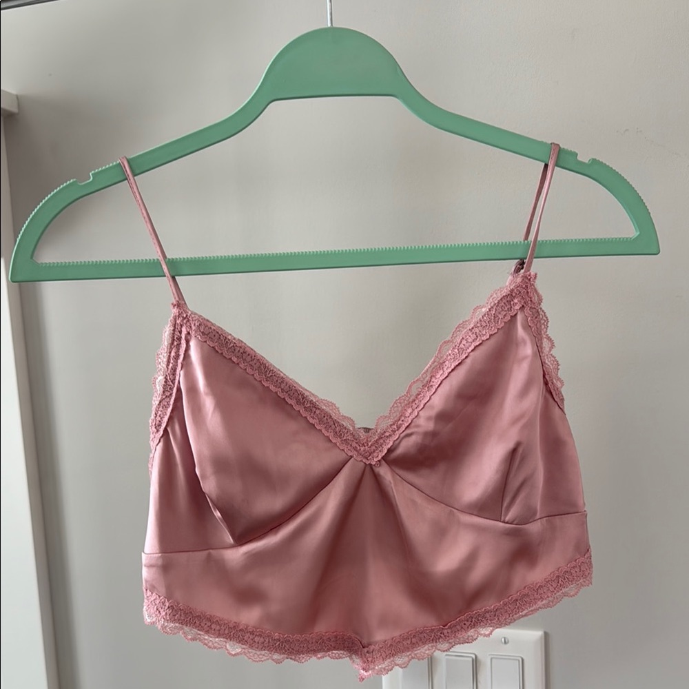 Pink Lace Trim Satin Camisole from Garage Size Small